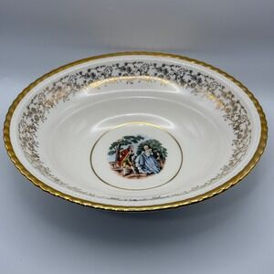 Vintage Atlas China 22kt Gold Courting Couple Oval Serving Bowl Fragonard Style